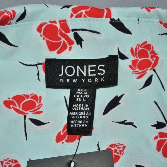 New Jones New York Sleeveless Blouse Size Large Blue & Red Poppy Floral Print - Picture 5 of 9